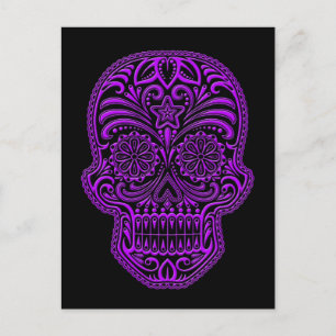 Carte Postale Crâne de sucre violet complexe sur noir
