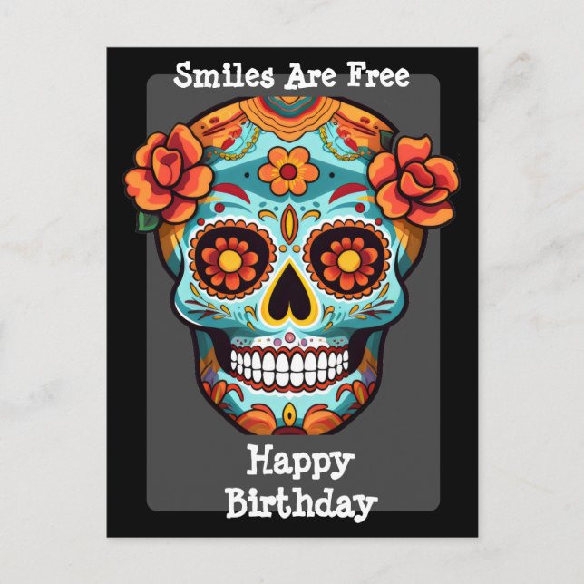 Carte Postale Crâne de Sucre Vœu d'Anniversaire (Devant)