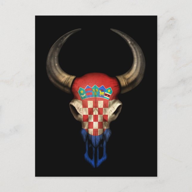 Carte Postale Crâne de taureau drapeau croate sur fond noir (Devant)