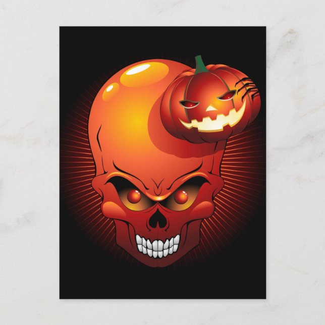 Carte Postale Crâne d'Halloween et Citrouille (Devant)