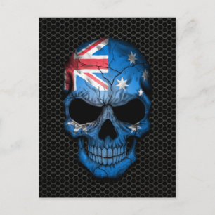 Carte Postale Crâne drapeau australien sur maille d'acier