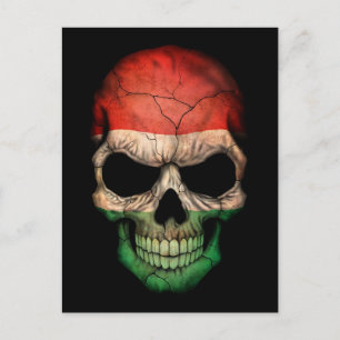 Carte Postale Crâne drapeau hongrois sur noir