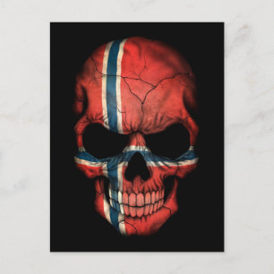 Carte Postale Crâne drapeau norvégien sur noir