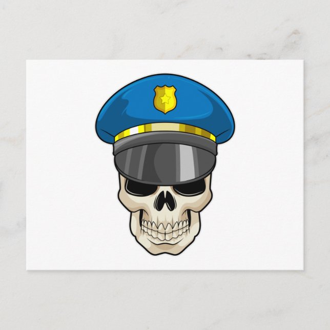 Carte Postale Crâne en policier avec chapeau de policier (Devant)