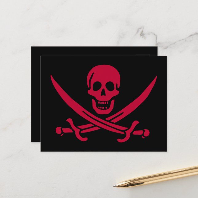 Carte Postale Crâne et épées de Crimson Drapeau pirate de Calico (Devant/Arrière en situation)