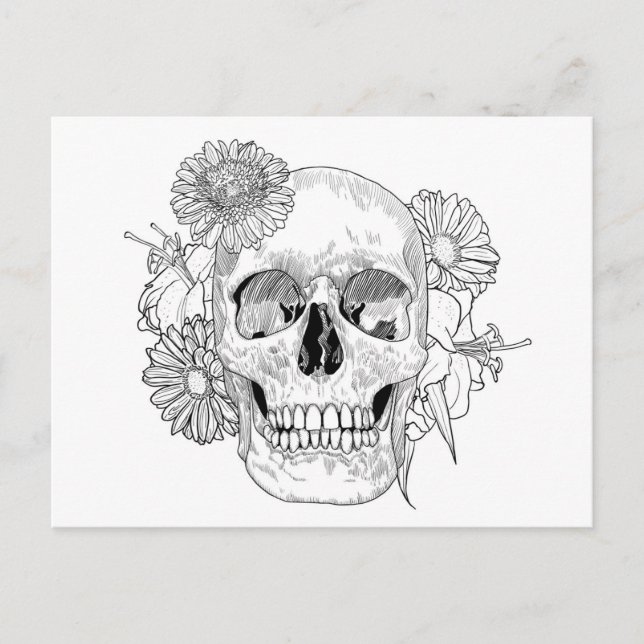 Carte Postale Crâne Et Fleurs Inspiré (Devant)