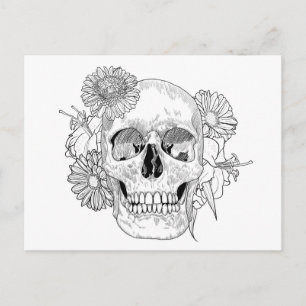 Carte Postale Crâne Et Fleurs Inspiré