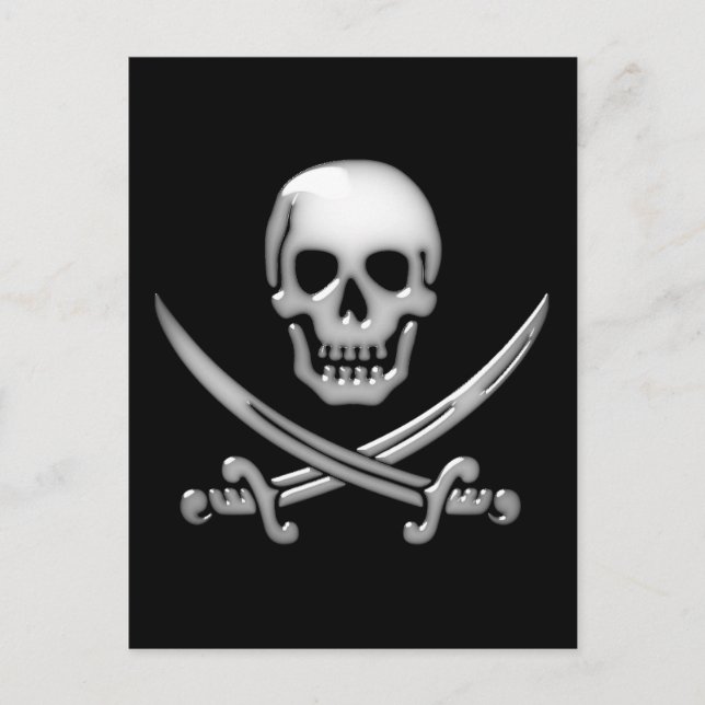 Carte Postale Crâne et os croisés des épées du pirate de verre (Devant)
