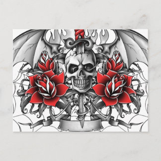 Carte Postale Crâne et poignard avec ailes de diable