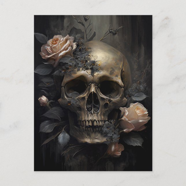 Carte Postale Crâne et Rose (Devant)