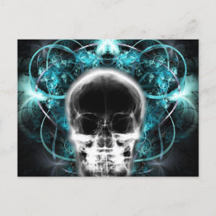 Carte Postale Crâne fractale à papillon X-Ray - bleu clair