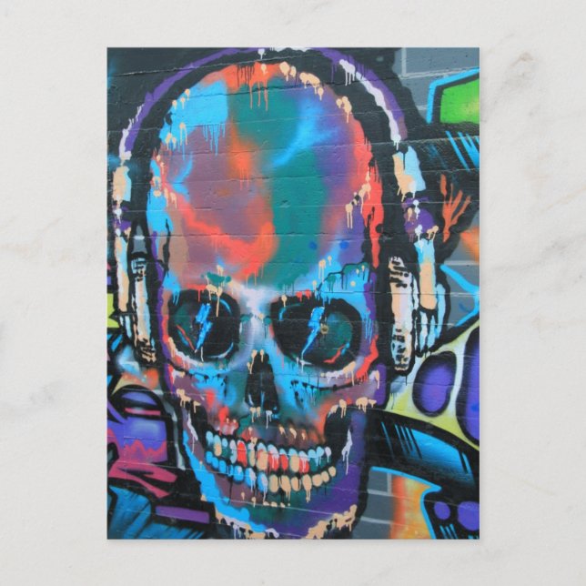 Carte Postale Crâne, musique bleue Graffiti street art, goûts ur (Devant)
