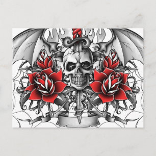 Carte Postale Crâne n Dagger avec ailes diaboliques