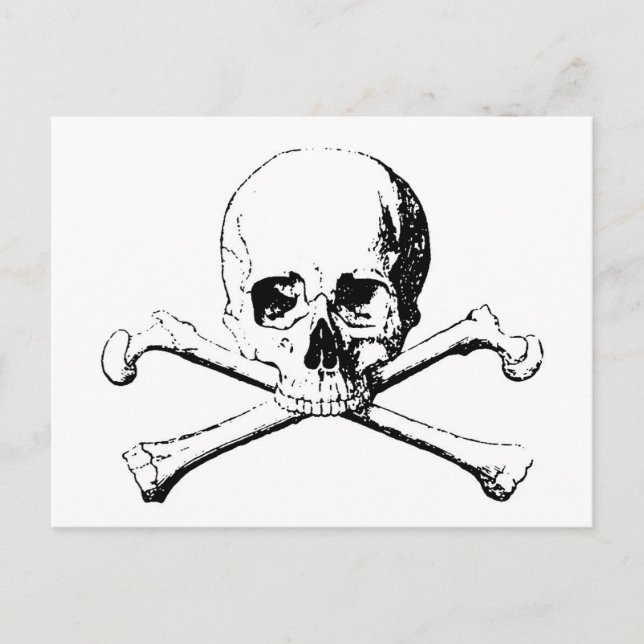 Carte Postale Crâne noir et blanc et os (Devant)