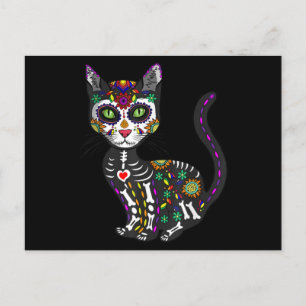 Carte Postale Crâne sucre Chat mexicain Halloween Jour De La Mor