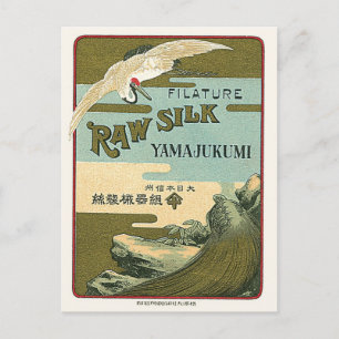 Carte Postale Crane & tortue Vintage japonais Étiquette de soie