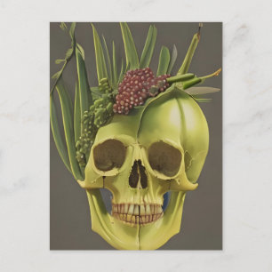 Carte postale Crâne victorienne, aloès et raisins