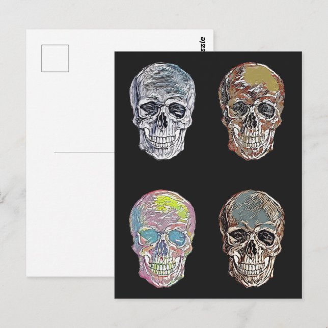 Carte Postale Crânes Abstraits Style de tatouage Déplaisant rétr (Devant / Derrière)