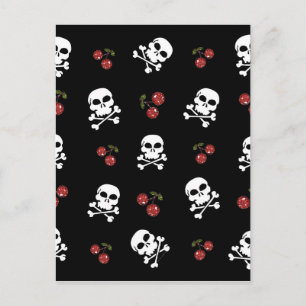 Carte Postale Crânes et cerises Rockabilly RAB sur fond noir