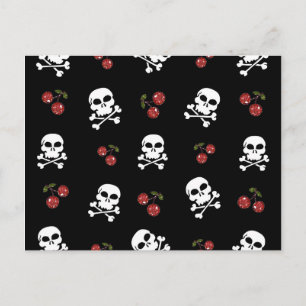 Carte Postale Crânes et cerises Rockabilly RAB sur fond noir