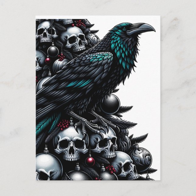 Carte Postale Crânes gothiques et corbeau Arbre de Noël (Devant)