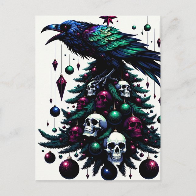 Carte Postale Crânes gothiques et ravens Arbre de Noël (Devant)