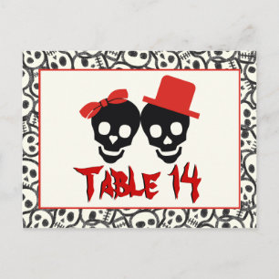 Carte Postale Crânes Halloween rouge noir mariage numéro de tabl