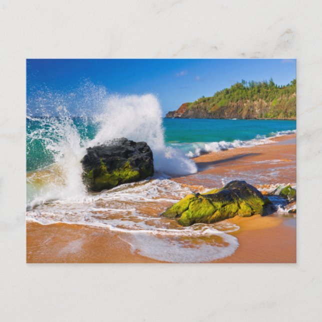 Carte Postale Crash des vagues sur la plage, Hawaii (Devant)