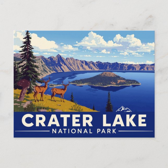 Carte Postale Crater Lake National Park Deer Art (Devant)