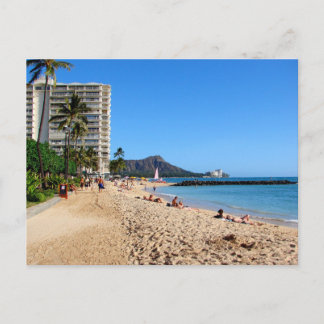 Carte Postale Cratère de Diamond Head avec voilier rose Waikiki