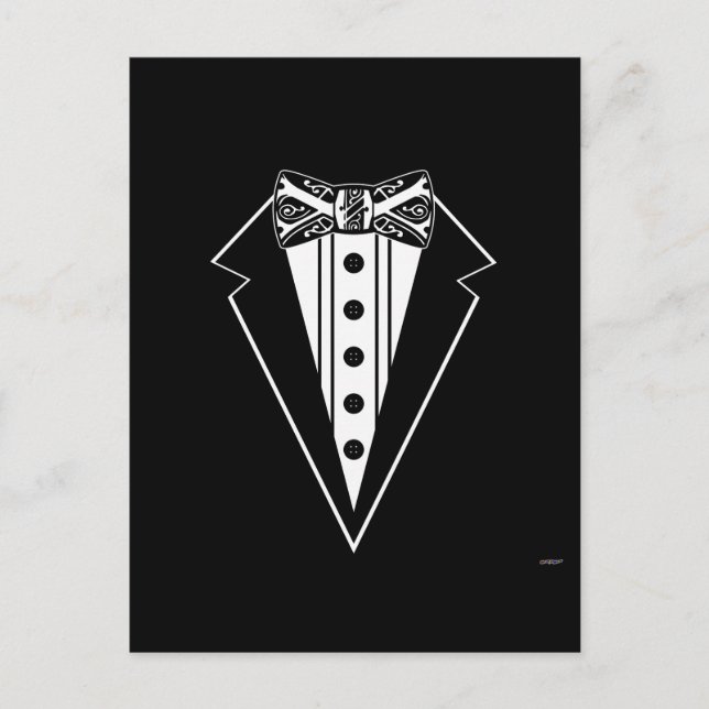 Carte Postale Cravate Bow noir et blanc avec Tux (Devant)