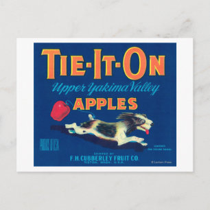 Carte Postale Cravate It On Apple Étiquette (bleu) - Tieton, WA