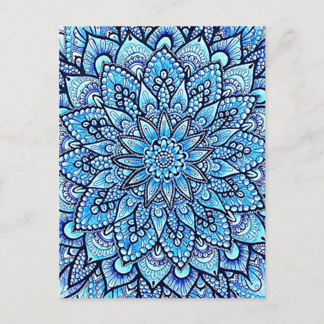 Carte Postale Crayon de couleur bleue Mandala Design Œuvre origi (Devant)