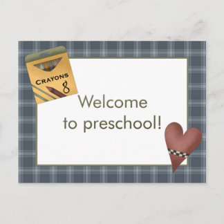 Carte Postale Crayons and Heart Welcome to Preschool Postcard