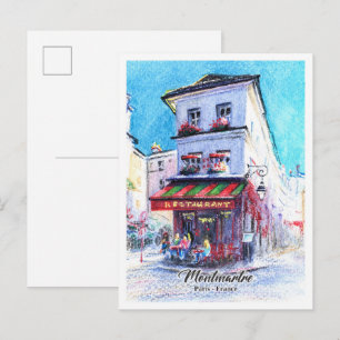Carte Postale Crayons aquarellables restaurant sur montmartre