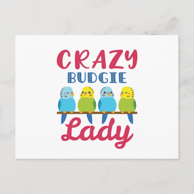 Carte Postale Crazy Budgie Lady Cute Funny Parakeet Propriétaire (Devant)