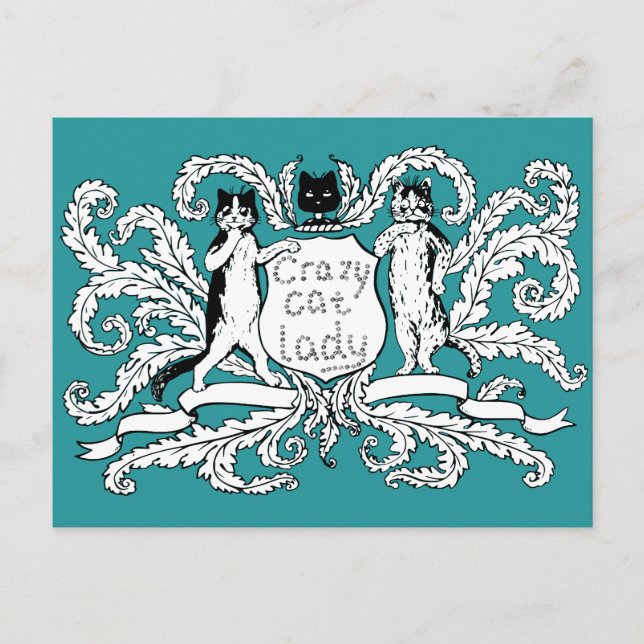 Carte Postale Crazy Chat lady Armoiries (Devant)