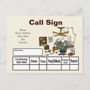 Carte Postale Crazy Ham Shack Cartoon QSL Card Personnaliser It!