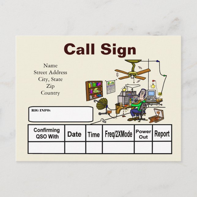 Carte Postale Crazy Ham Shack Cartoon QSL Card Personnaliser It! (Devant)
