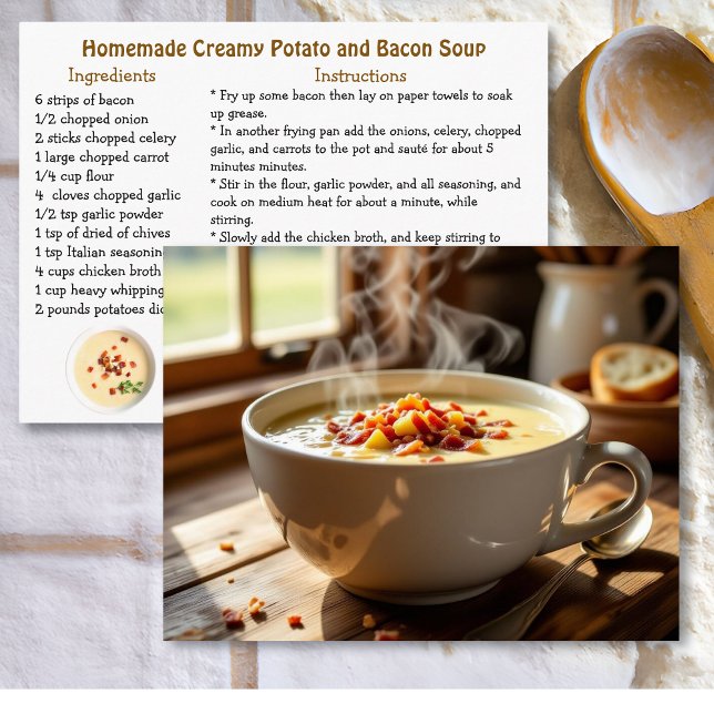 Carte Postale Creamy Potato and Bacon Homemade Soup Recipe (Créateur téléchargé)