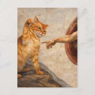 Carte Postale Création d'Adam avec le chat Sarca, une œuvre d'ar