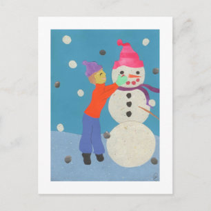 Carte Postale Création d'un bonhomme de neige