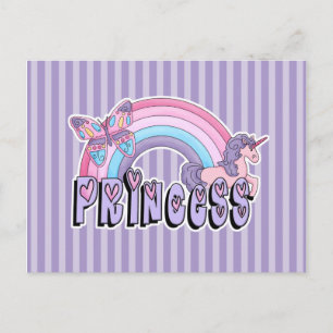 Carte Postale Création Princesse Papillon Licorne Arc-en-Ciel