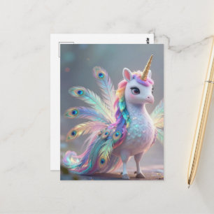 Carte Postale créature de fantaisie hybride licorne paon 