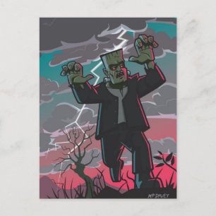 Carte Postale créature frankenstein en pleine tempête