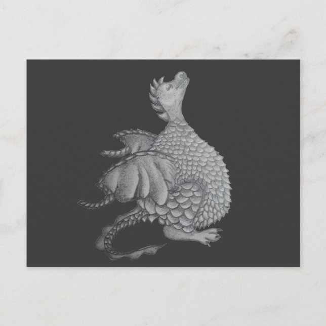 Carte Postale créature imaginaire mythique dragon gris mignon (Devant)