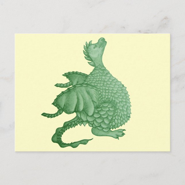 Carte Postale créature imaginaire mythique dragon vert mignon (Devant)