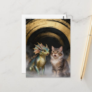 Carte Postale Créatures félines-dragons mythiques surprises