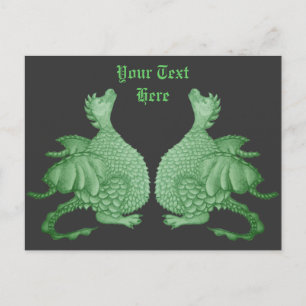Carte Postale créatures mythiques dragons jumeaux verts mignons