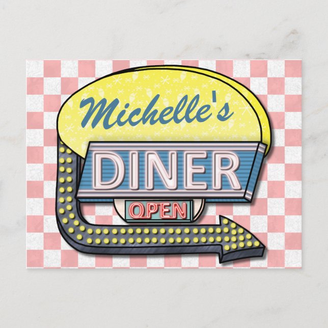 Carte Postale Crée ton propre dîner Retro 50 personnalisé Signe  (Devant)